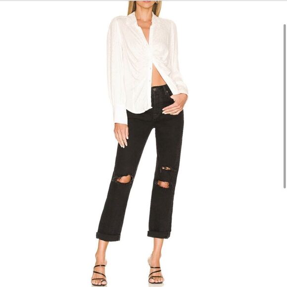 We The Free People Bren Boyfriend Black Distressed Jean - Picture 1 of 14